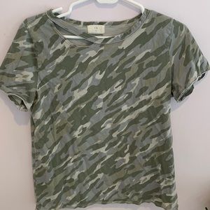 Distressed Camouflage Tee Shirt with Neck slit